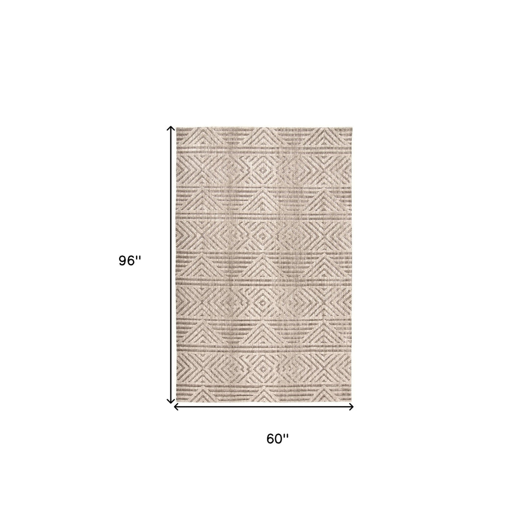 5 X 8 Tan Ivory And Brown Geometric Stain Resistant Area Rug Image 3