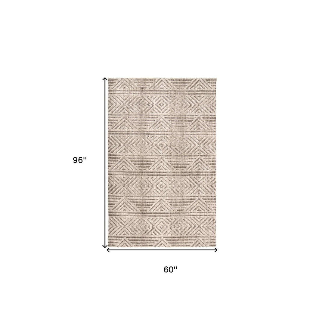 5 X 8 Tan Ivory And Brown Geometric Stain Resistant Area Rug Image 1