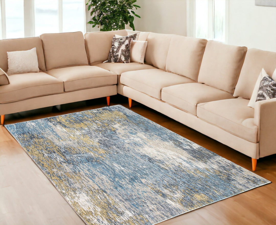 6 x 9 Blue and Gold Abstract Area Rug Image 6