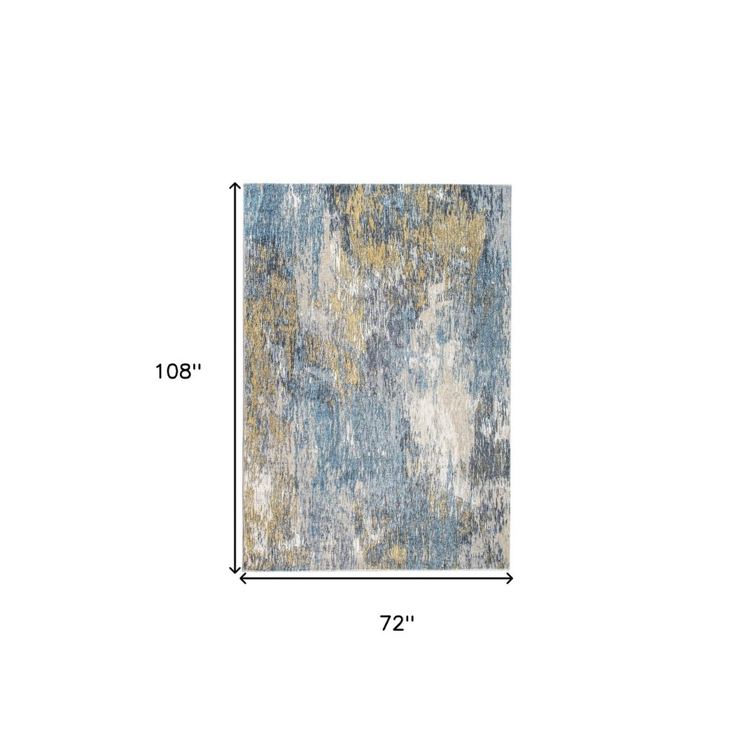 6 x 9 Blue and Gold Abstract Area Rug Image 7