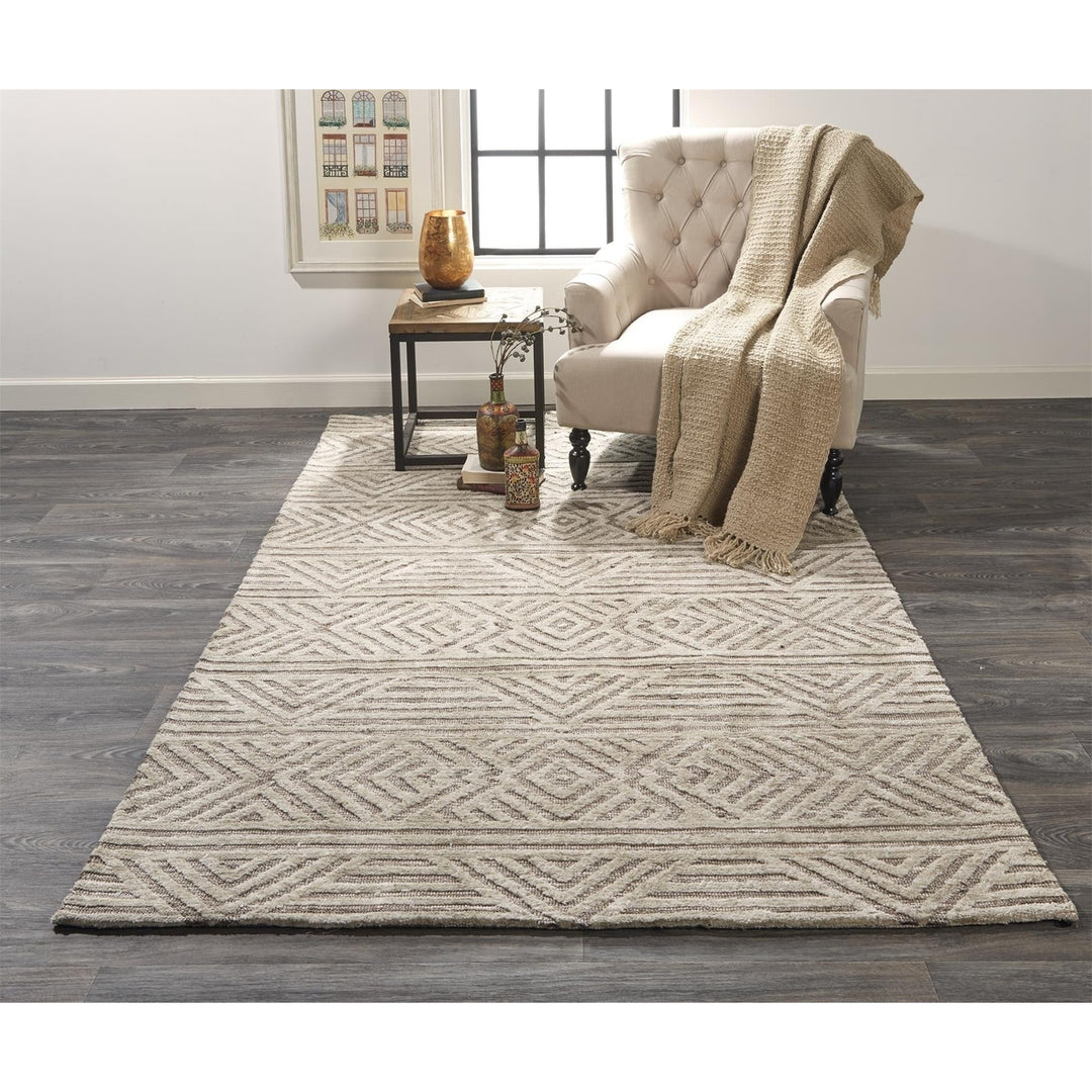 5 X 8 Tan Ivory And Brown Geometric Stain Resistant Area Rug Image 12