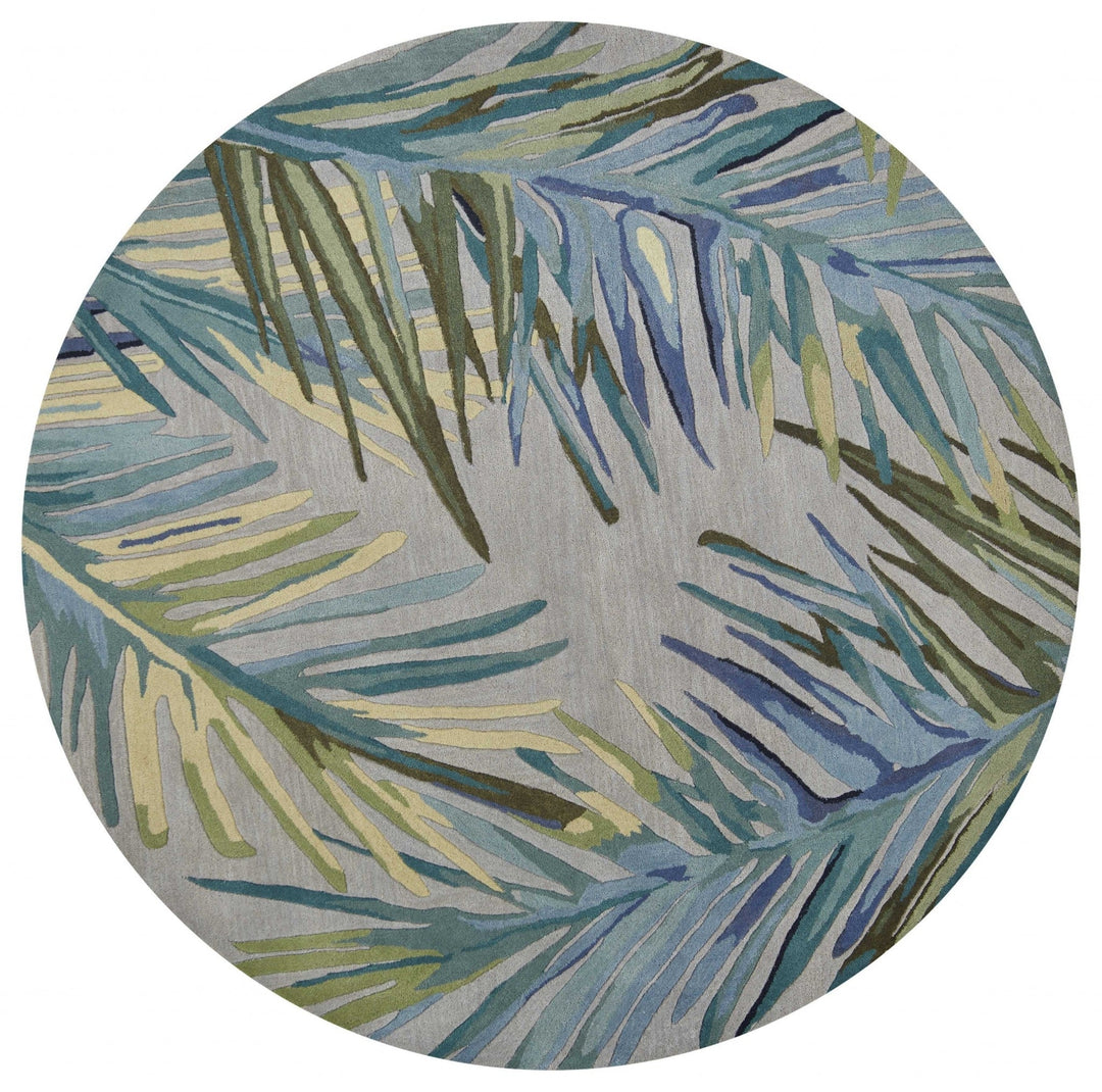 5X8 Grey Blue Hand Tufted Tropical Palms Indoor Area Rug Image 7