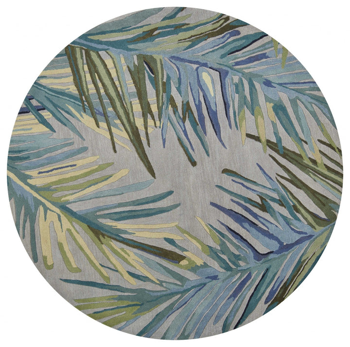 5X8 Grey Blue Hand Tufted Tropical Palms Indoor Area Rug Image 7