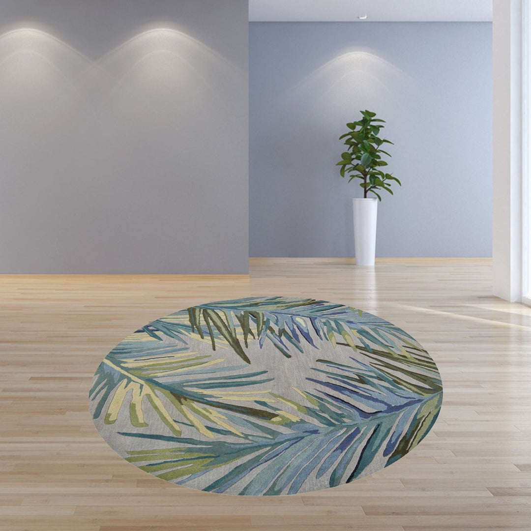 5X8 Grey Blue Hand Tufted Tropical Palms Indoor Area Rug Image 9