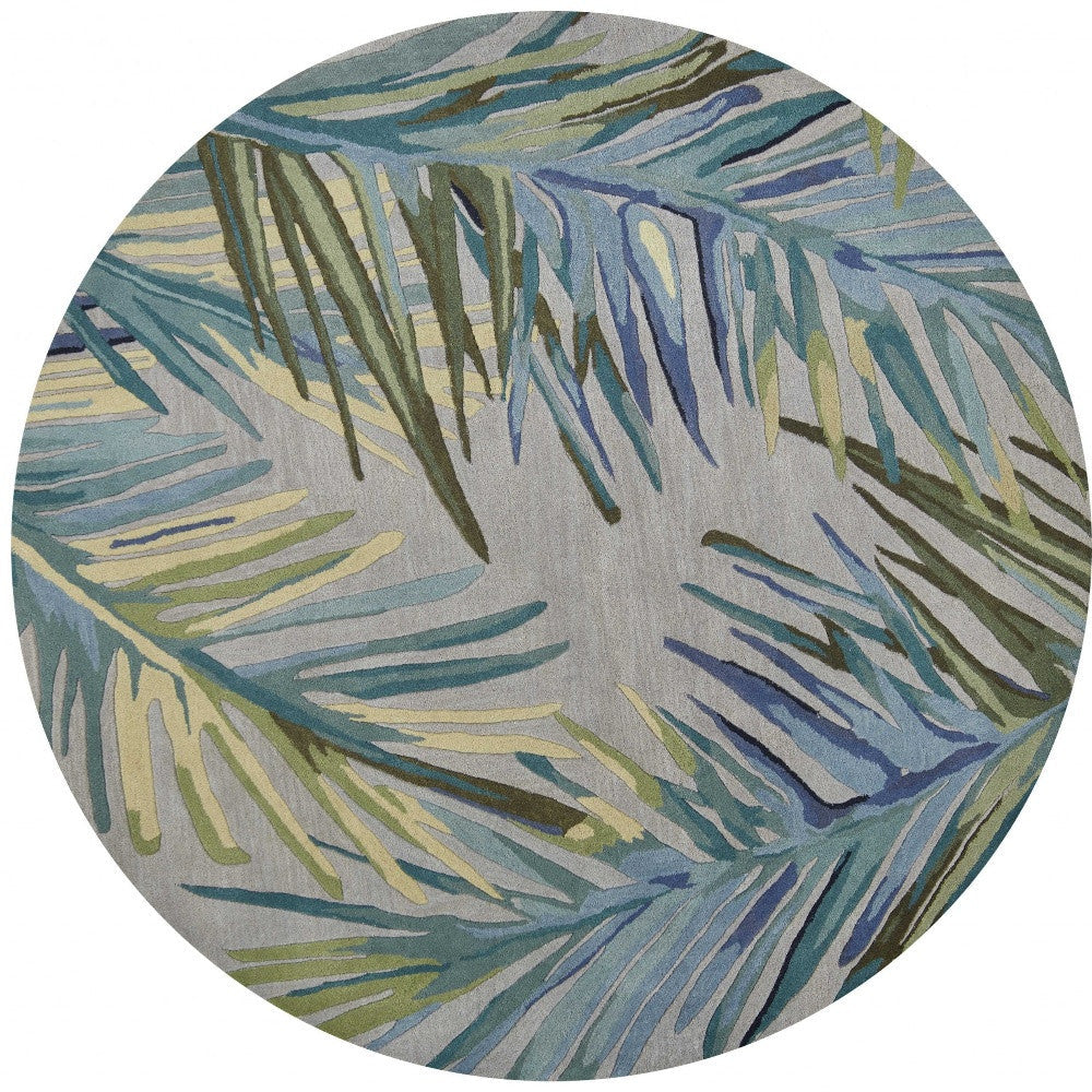 5X8 Grey Blue Hand Tufted Tropical Palms Indoor Area Rug Image 11