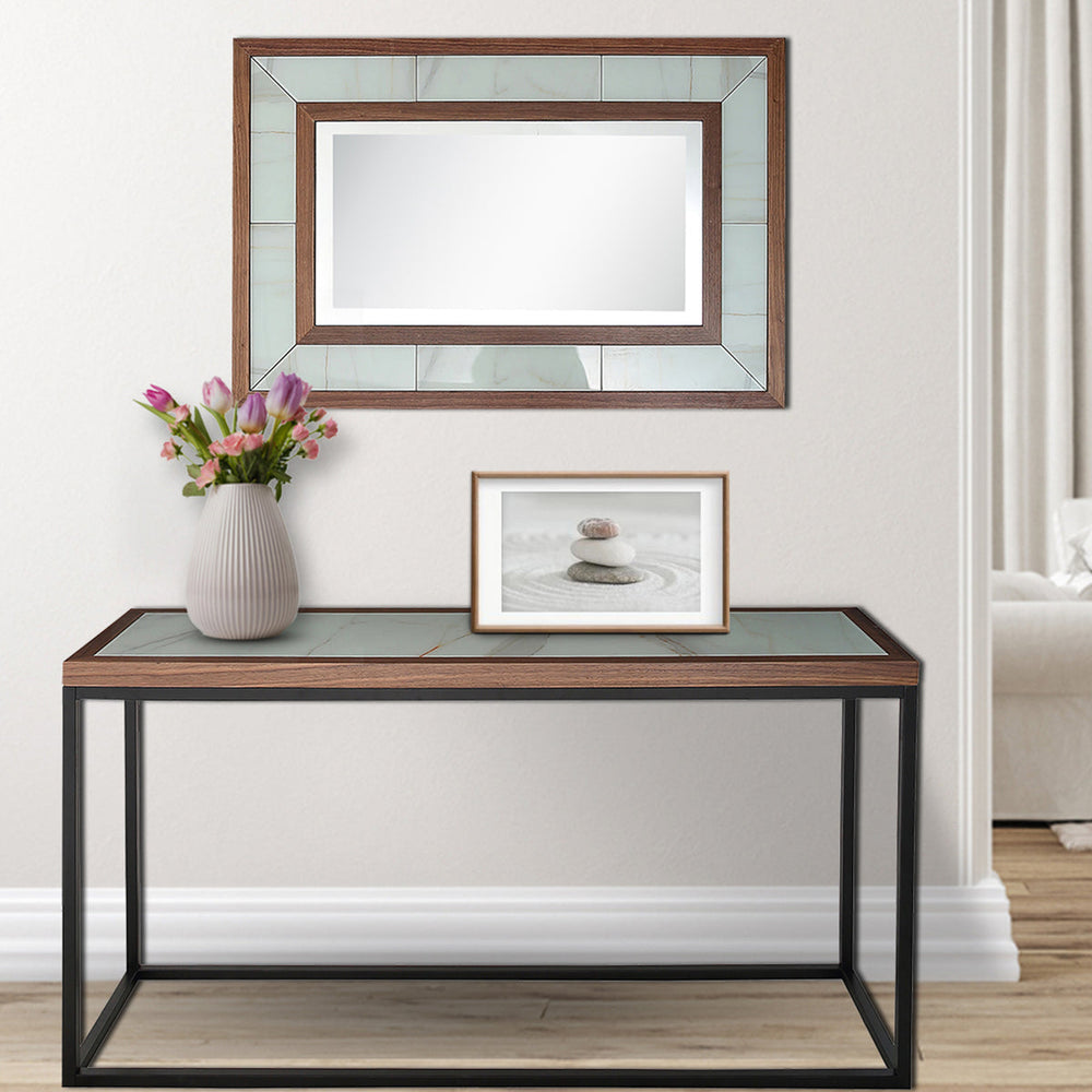 59" Brown and White and Black Glass Frame Console Table Image 2