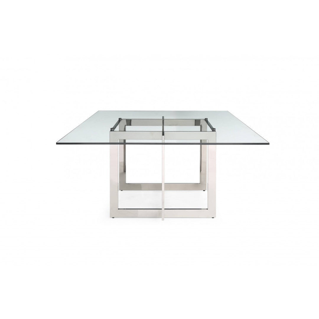 59" Clear And Gun Metal Square Glass And Stainless Steel Dining Image 2