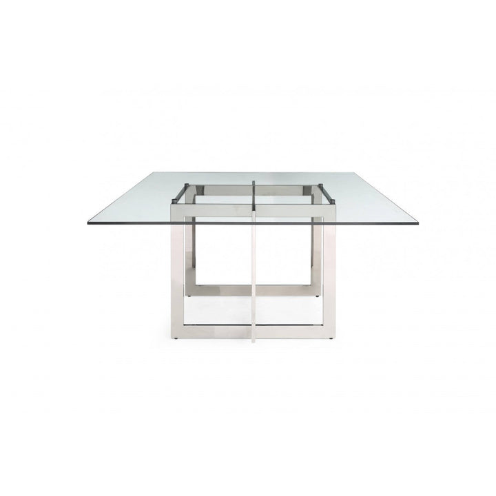 59" Clear And Gun Metal Square Glass And Stainless Steel Dining Image 2