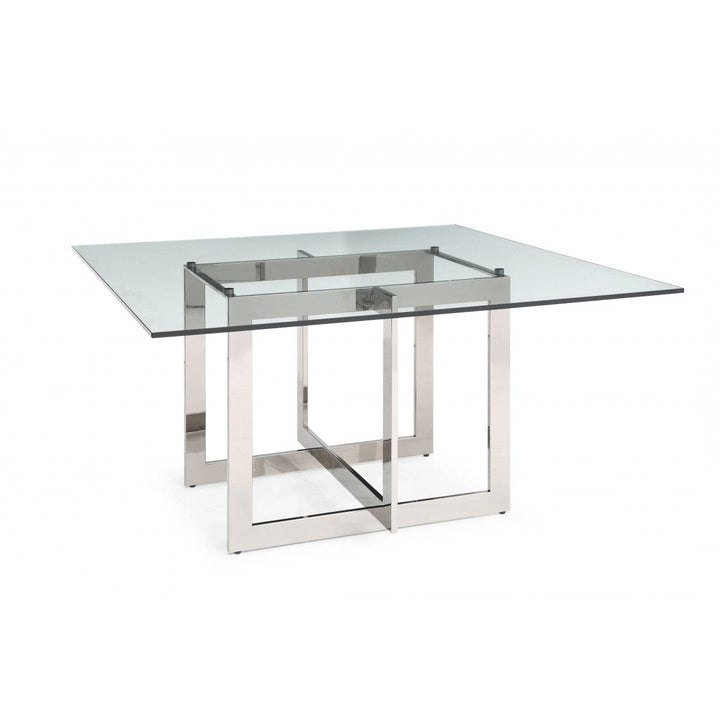 59" Clear And Gun Metal Square Glass And Stainless Steel Dining Image 3