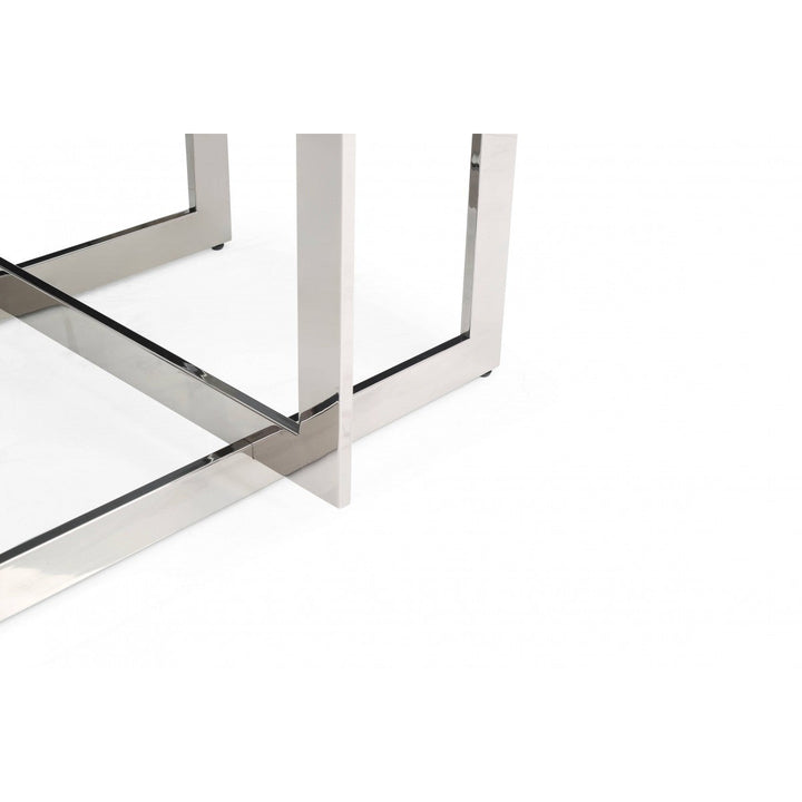 59" Clear And Gun Metal Square Glass And Stainless Steel Dining Image 4