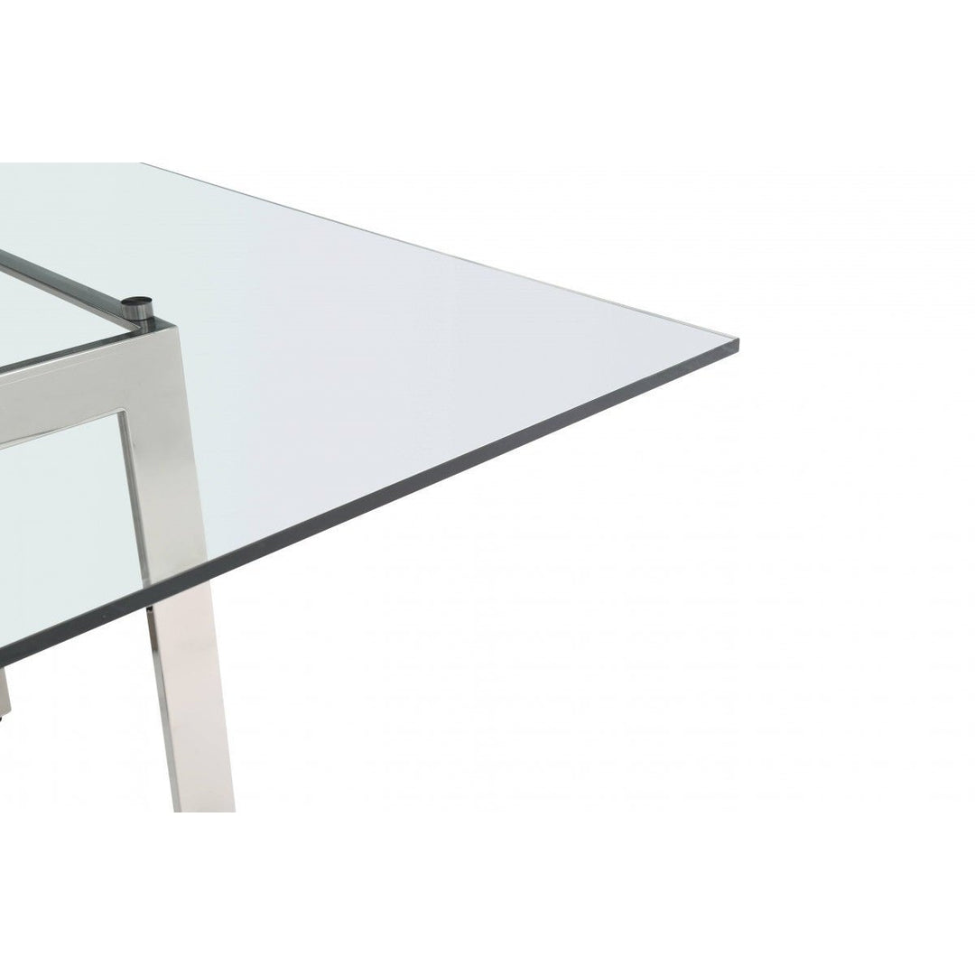 59" Clear And Gun Metal Square Glass And Stainless Steel Dining Image 5