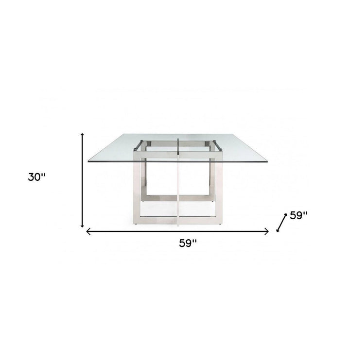 59" Clear And Gun Metal Square Glass And Stainless Steel Dining Image 6