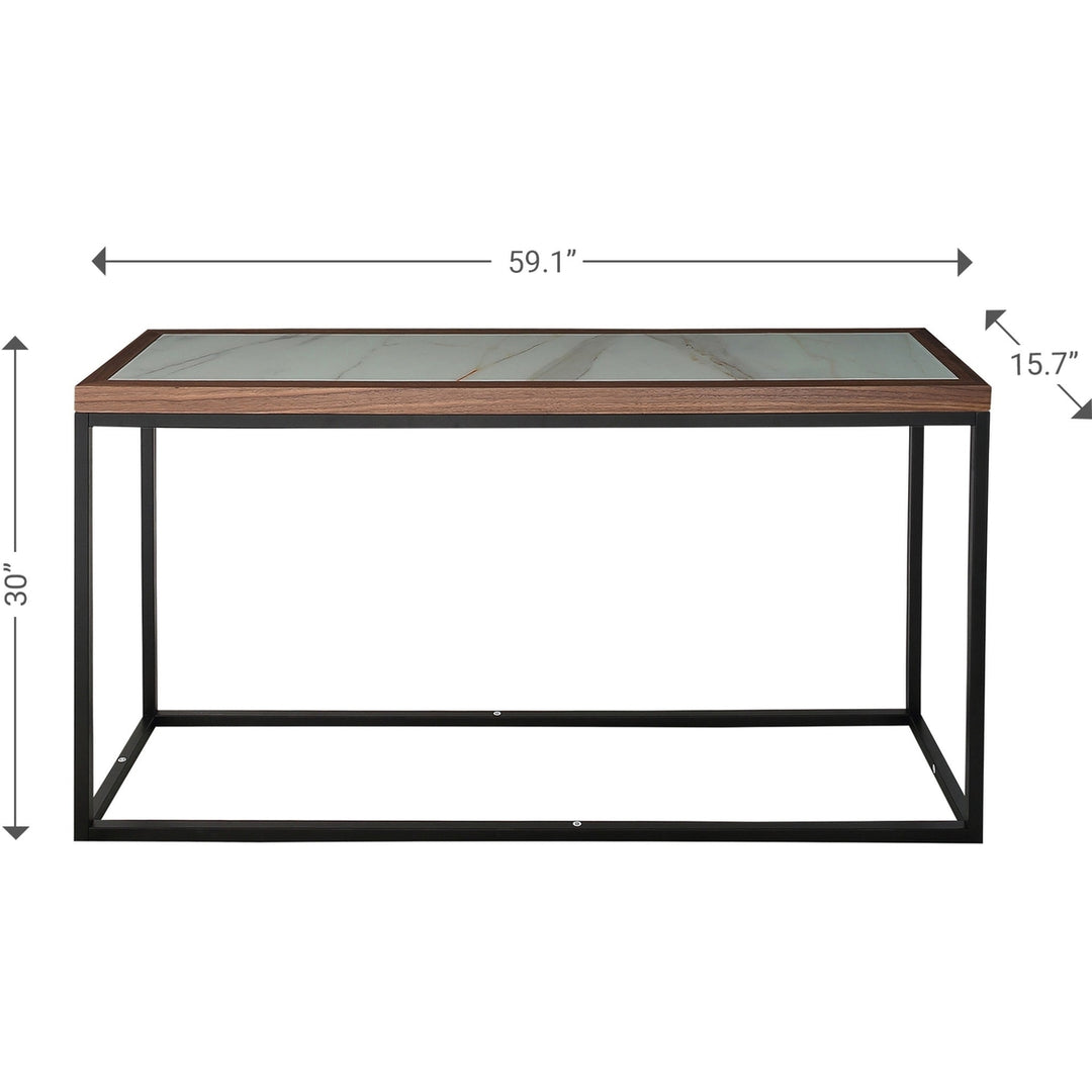 59" Brown and White and Black Glass Frame Console Table Image 9