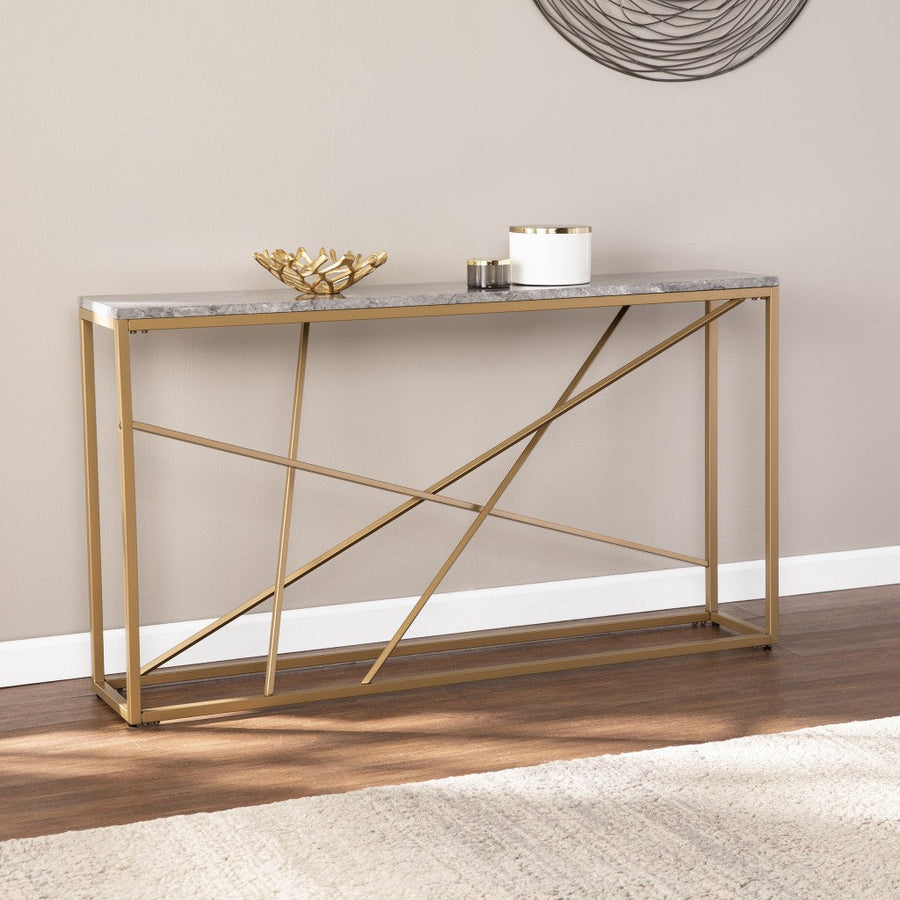 52" Gray and Gold Faux Marble Frame Console Table Image 1