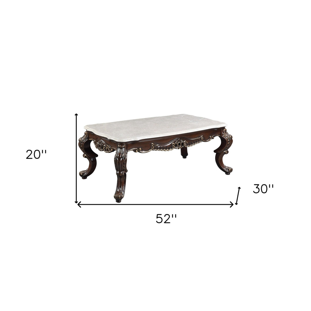 52" Antique Oak And Marble Faux Marble) Rectangular Coffee Table Image 6