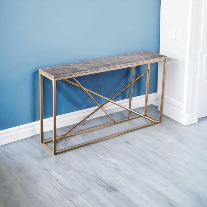 52" Gray and Gold Faux Marble Frame Console Table Image 6