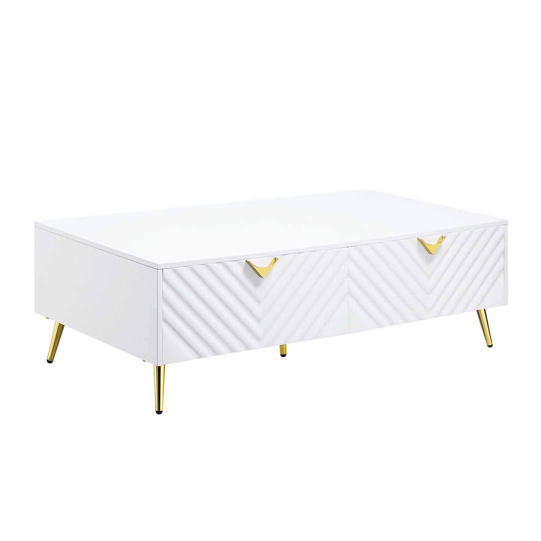 53" White Metal Coffee Table With Four Drawers Image 1