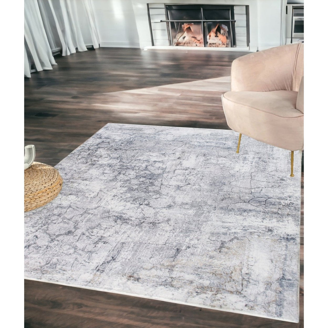 5 x 8 Gray Distressed Marble Area Rug Image 6