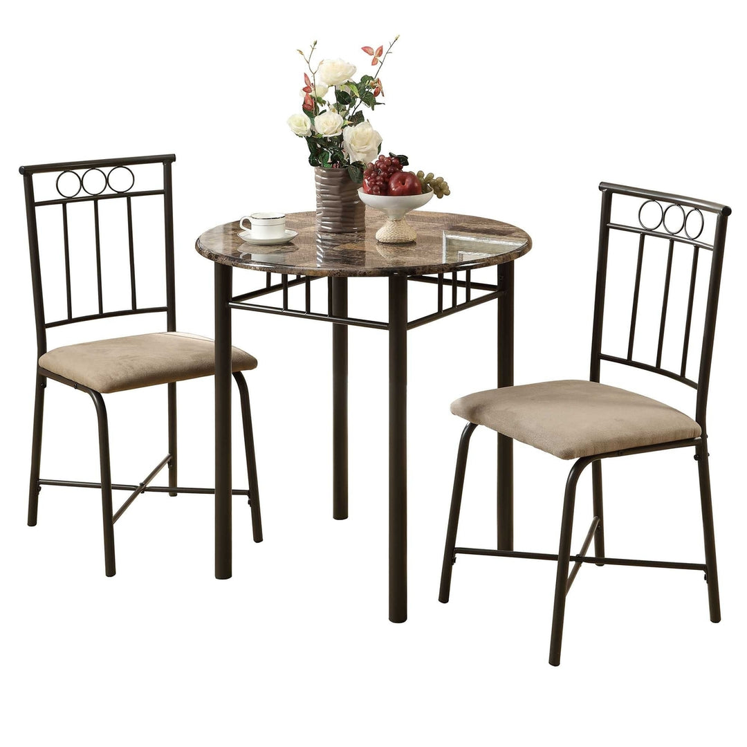 64" X 64" X 101" Cappuccino Beige Brown Metal Foam Microfiber 3Pcs Dining Set Image 1