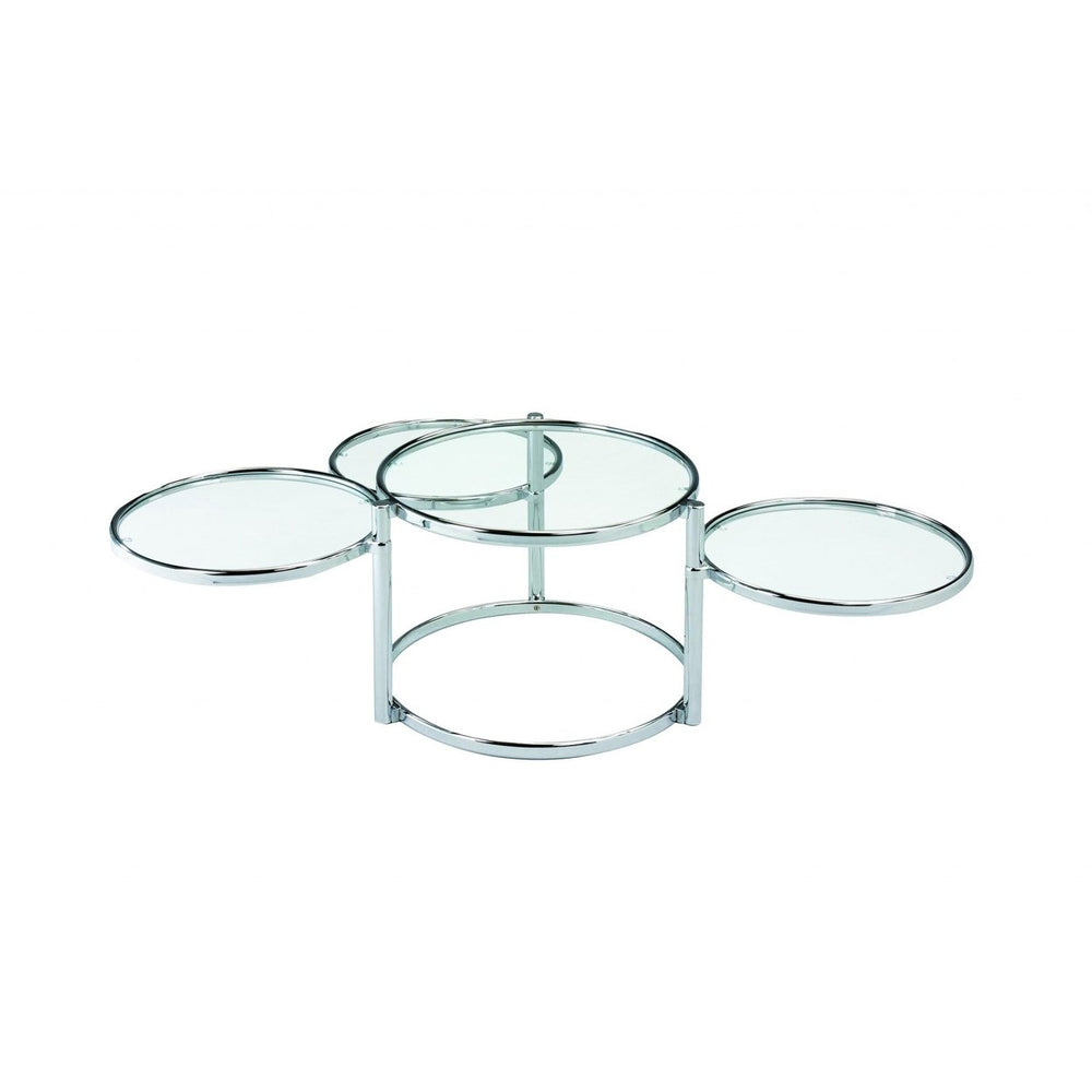 60" Chrome And Clear Glass Round Nested Coffee Tables With Three Shelves Image 2