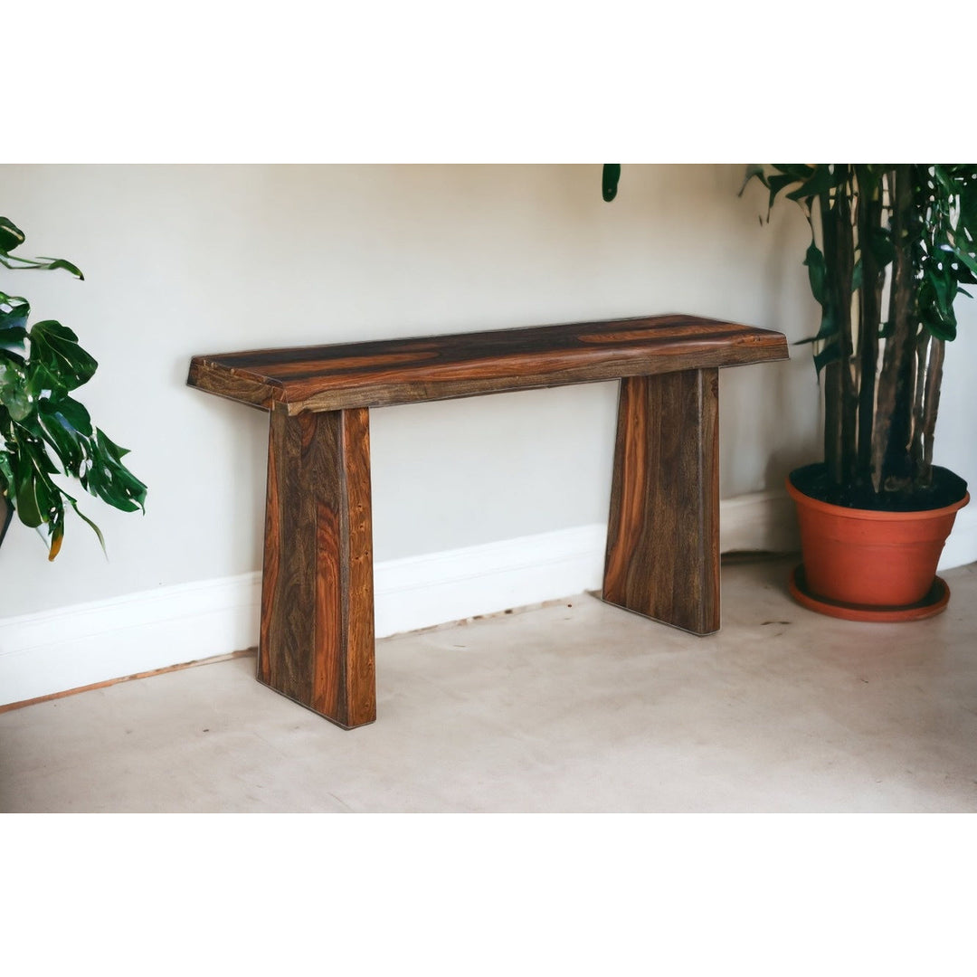 60" Dark Brown Solid Wood Frame Console Table Image 7