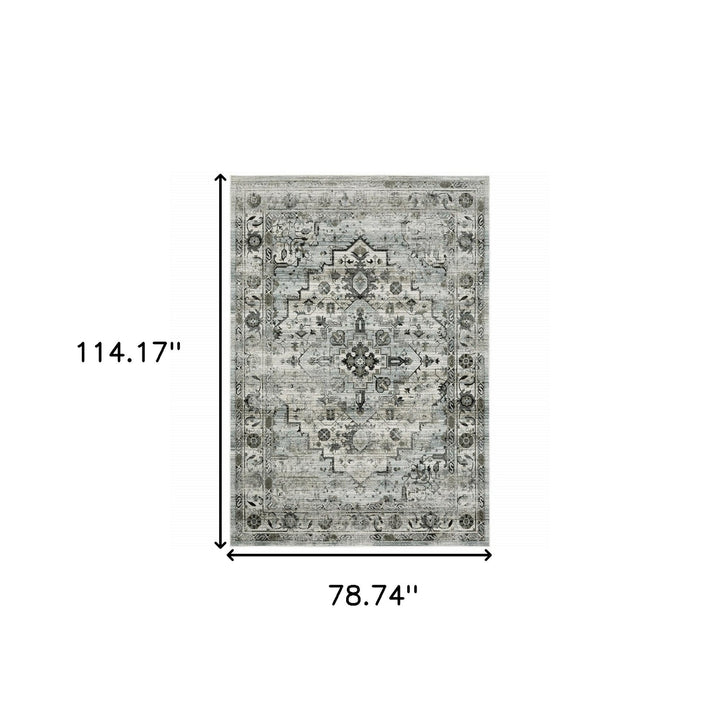 6 X 9 Ivory Grey Charcoal Blue And Taupe Oriental Power Loom Stain Resistant Area Rug Image 4