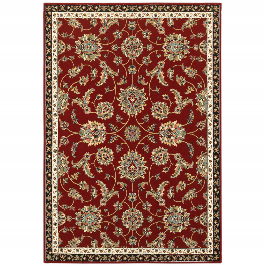 6 X 9 Red Black Blue Ivory Green And Salmon Oriental Power Loom Stain Resistant Area Rug Image 1