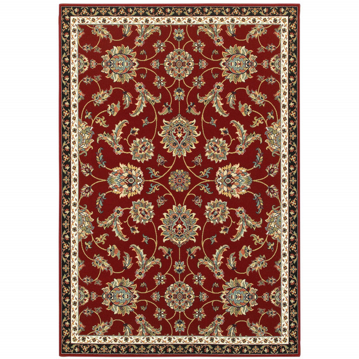 6 X 9 Red Black Blue Ivory Green And Salmon Oriental Power Loom Stain Resistant Area Rug Image 1