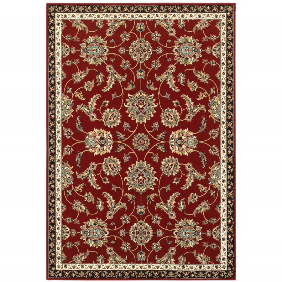 6 X 9 Red Black Blue Ivory Green And Salmon Oriental Power Loom Stain Resistant Area Rug Image 1