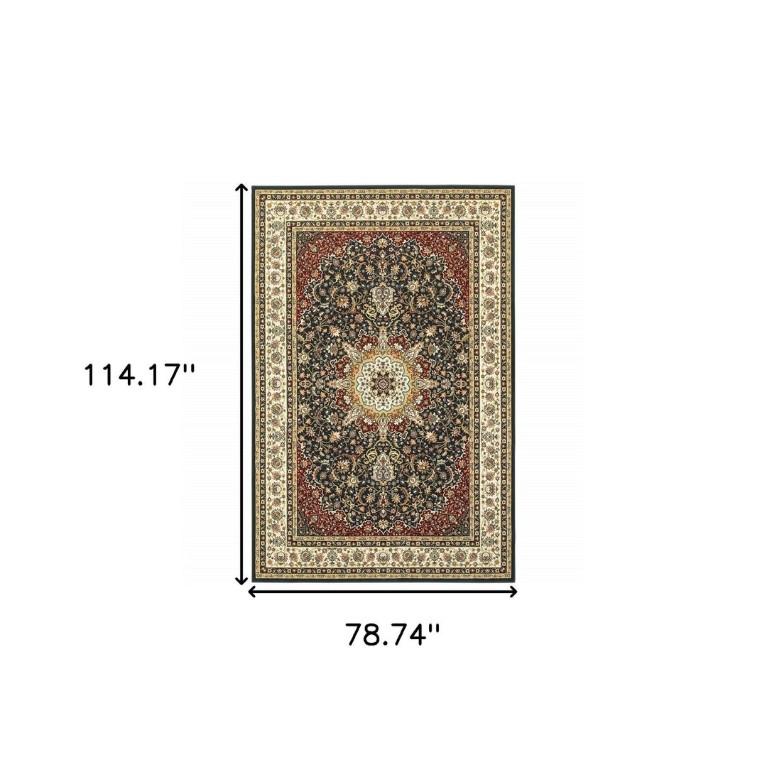 6 X 9 Navy And Ivory Oriental Power Loom Stain Resistant Area Rug Image 5