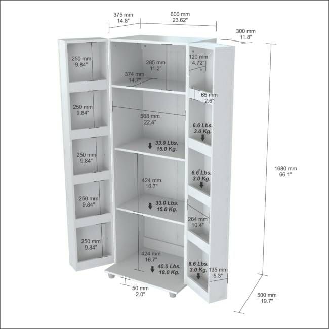 66" White Laminated Wood Pantry or Storage Cabinet Image 4