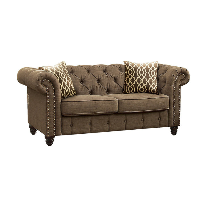 67" Brown And Dark Brown Linen Loveseat Image 1