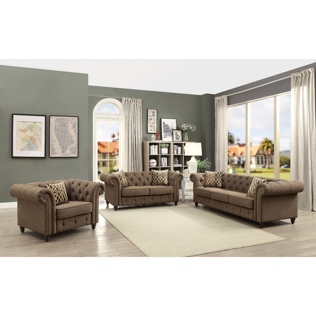 67" Brown And Dark Brown Linen Loveseat Image 2