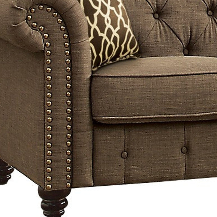 67" Brown And Dark Brown Linen Loveseat Image 4