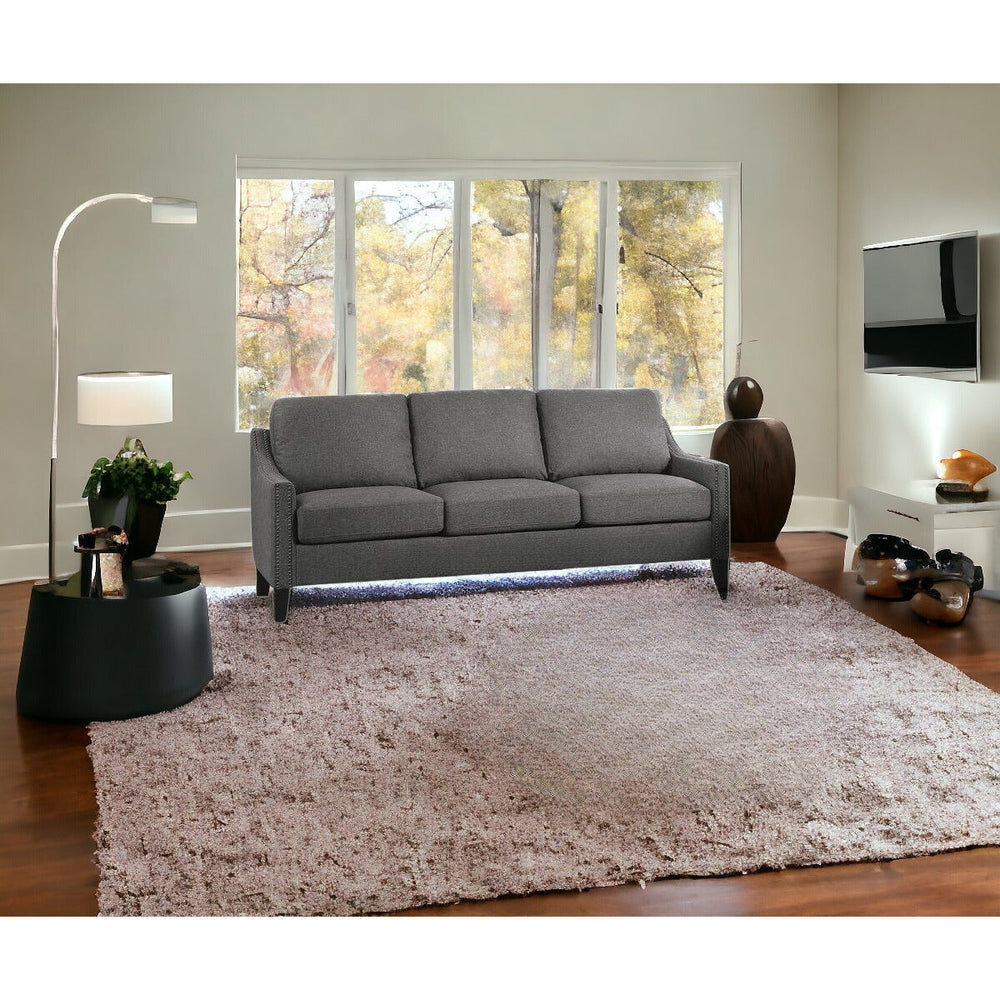 68" Gray Linen Sofa With Black Legs Image 2