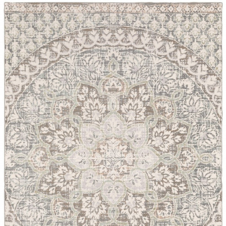 7 X 10 Ivory Grey Distresed Oversize Medallion Indoor Area Rug Image 6