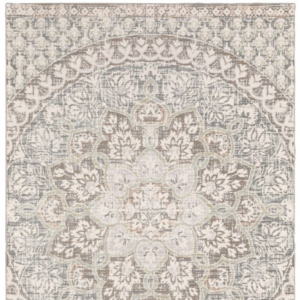 7 X 10 Ivory Grey Distresed Oversize Medallion Indoor Area Rug Image 1