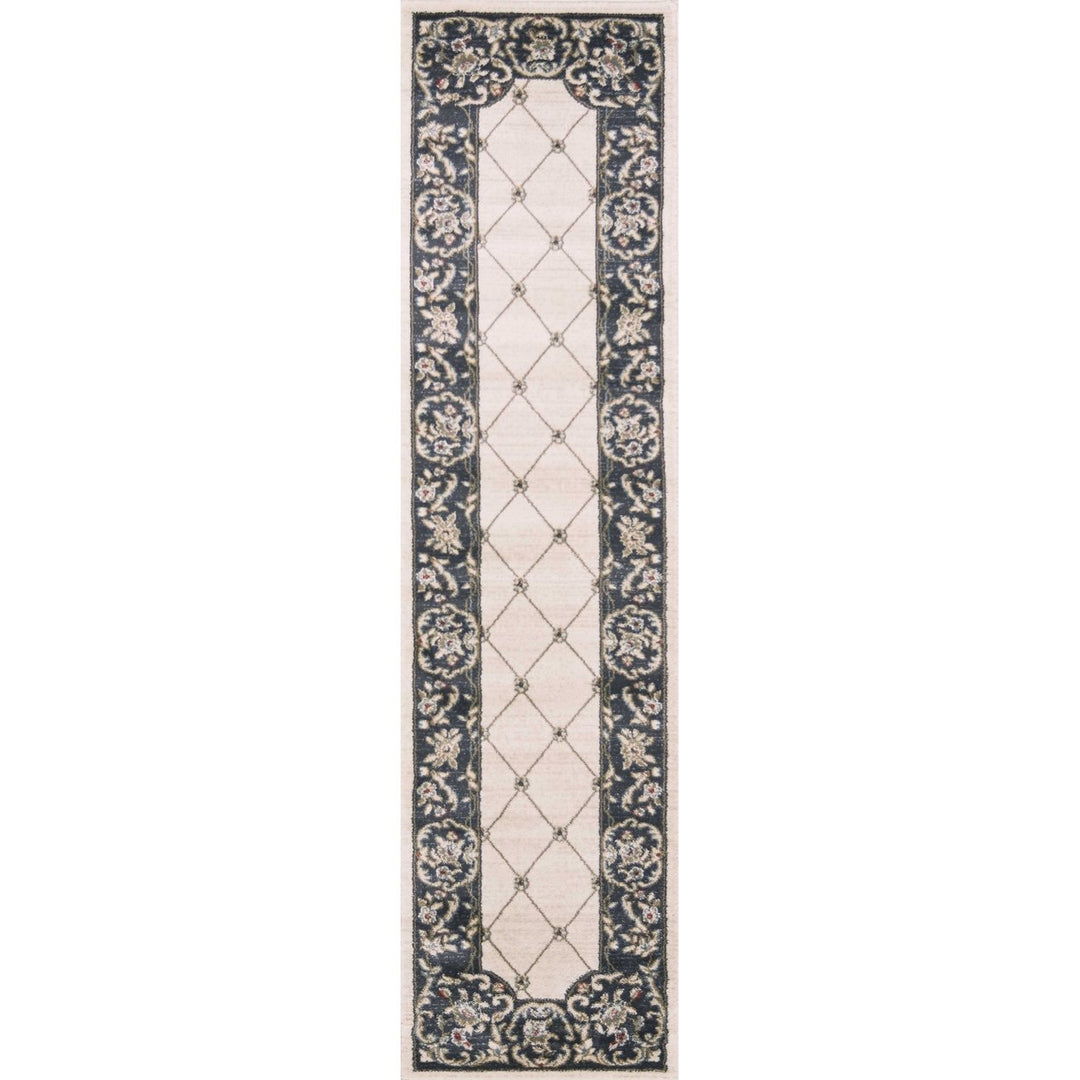 5 X 8 Ivory Or Grey Diamond Bordered Area Rug Image 2