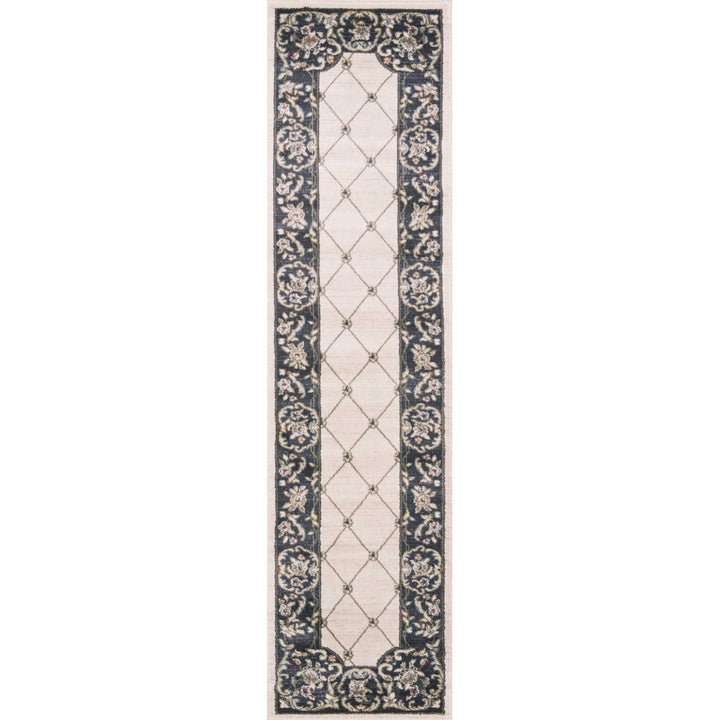 5 X 8 Ivory Or Grey Diamond Bordered Area Rug Image 2