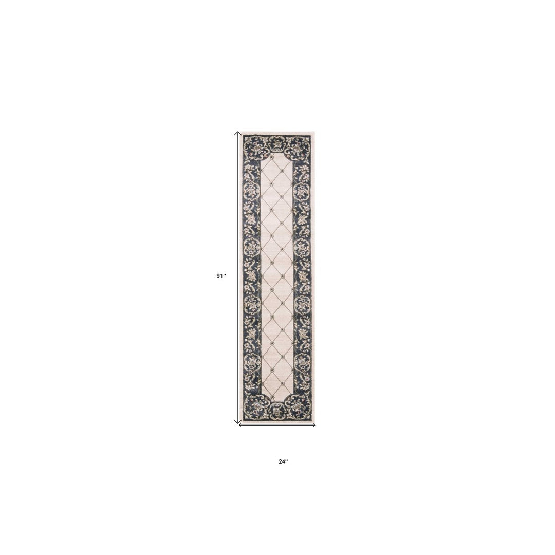 5 X 8 Ivory Or Grey Diamond Bordered Area Rug Image 5