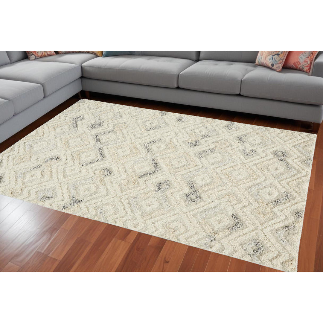 8 X 10 Gray And Ivory Wool Geometric Tufted Handmade Area Rug Image 4