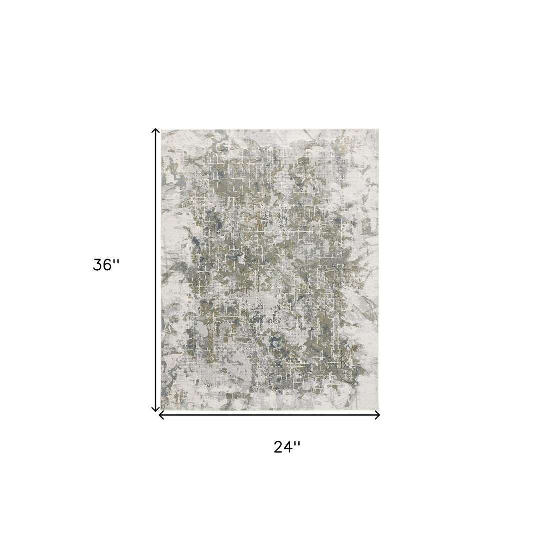 8 X 10 Green Gray And Ivory Abstract Distressed Stain Resistant Area Rug Image 1