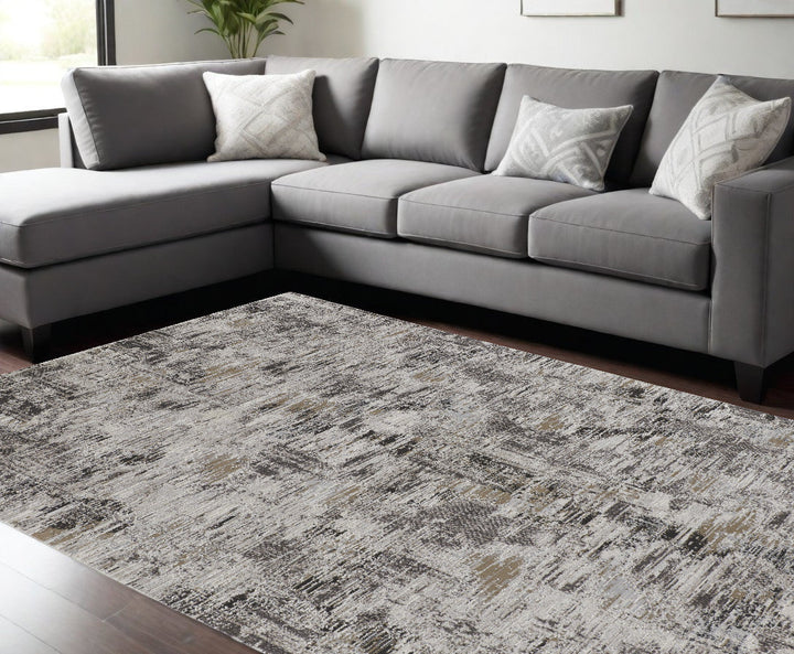 8 x 10 Gray and Ivory Abstract Power Loom Distressed Area Rug Image 4