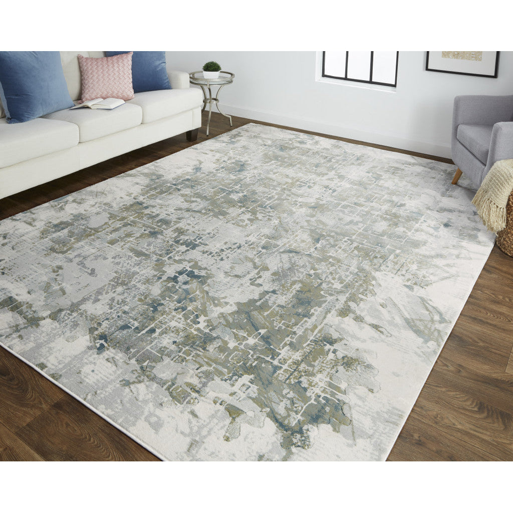 8 X 10 Green Gray And Ivory Abstract Distressed Stain Resistant Area Rug Image 12