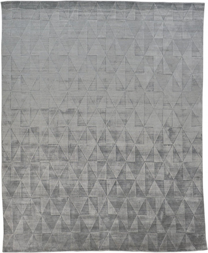 8 X 10 Gray Ivory And Silver Geometric Hand Woven Area Rug Image 7