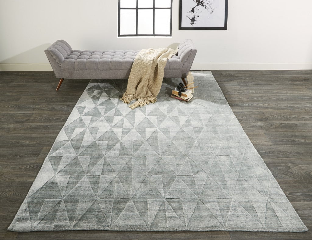 8 X 10 Gray Ivory And Silver Geometric Hand Woven Area Rug Image 8