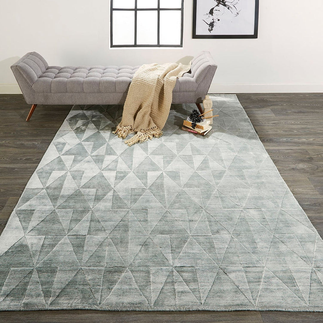 8 X 10 Gray Ivory And Silver Geometric Hand Woven Area Rug Image 9