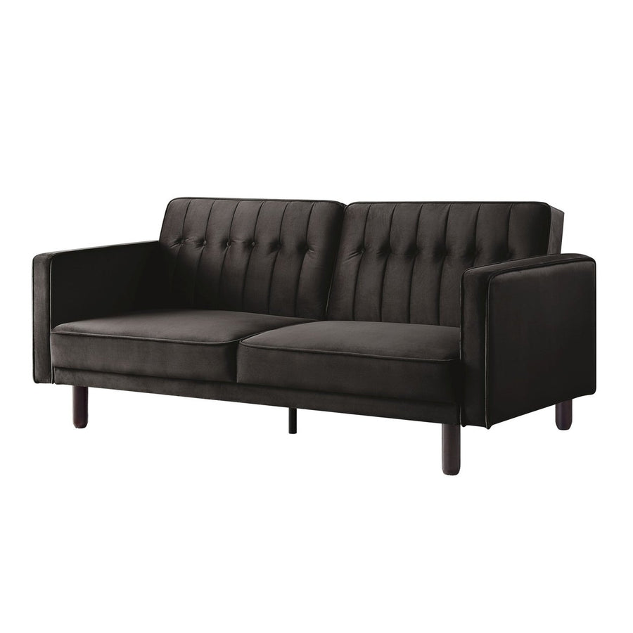 79" Dark Brown Velvet Sleeper Sofa With Black Legs Image 1