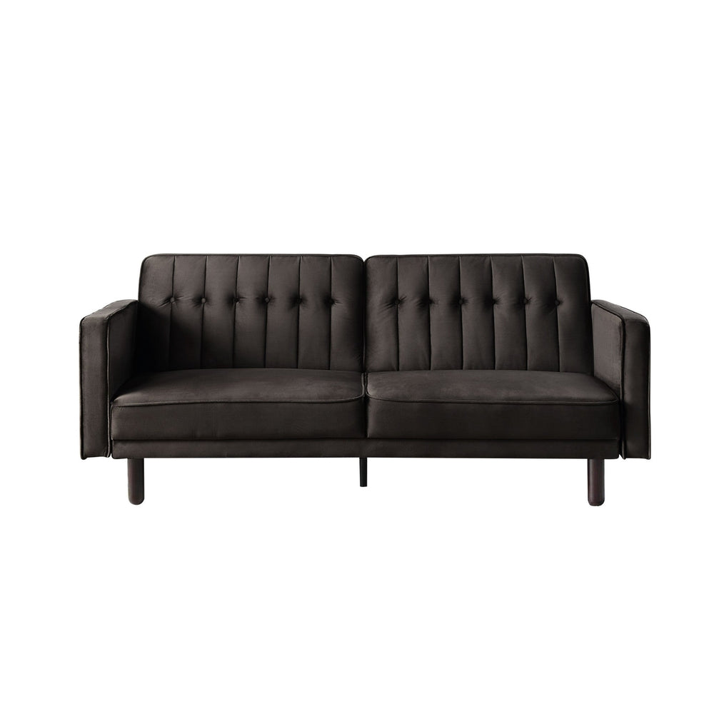 79" Dark Brown Velvet Sleeper Sofa With Black Legs Image 2