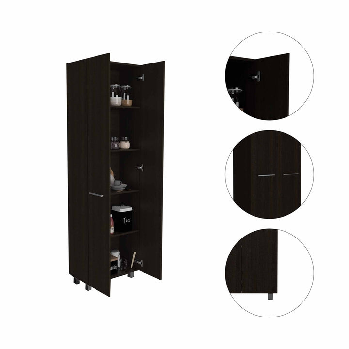 78" Modern Black Pantry Cabinet with Two Full Size Doors Image 5